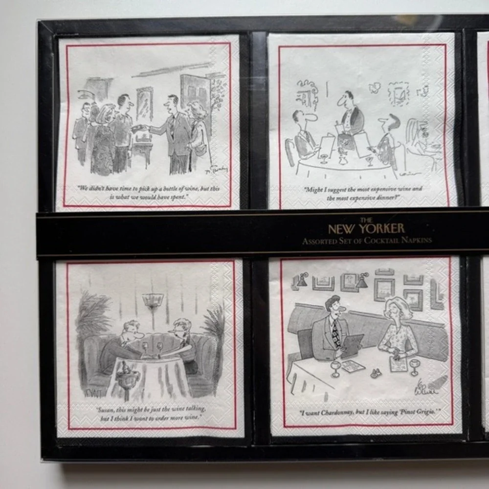 Vintage NIB New Yorker Cartoon Cocktail‎ Napkins Gift Set Restoration Hardware